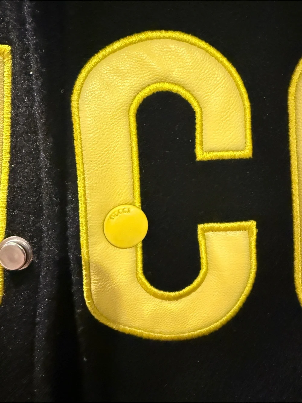 Gucci Black and Bright Yellow Letterman Jacket